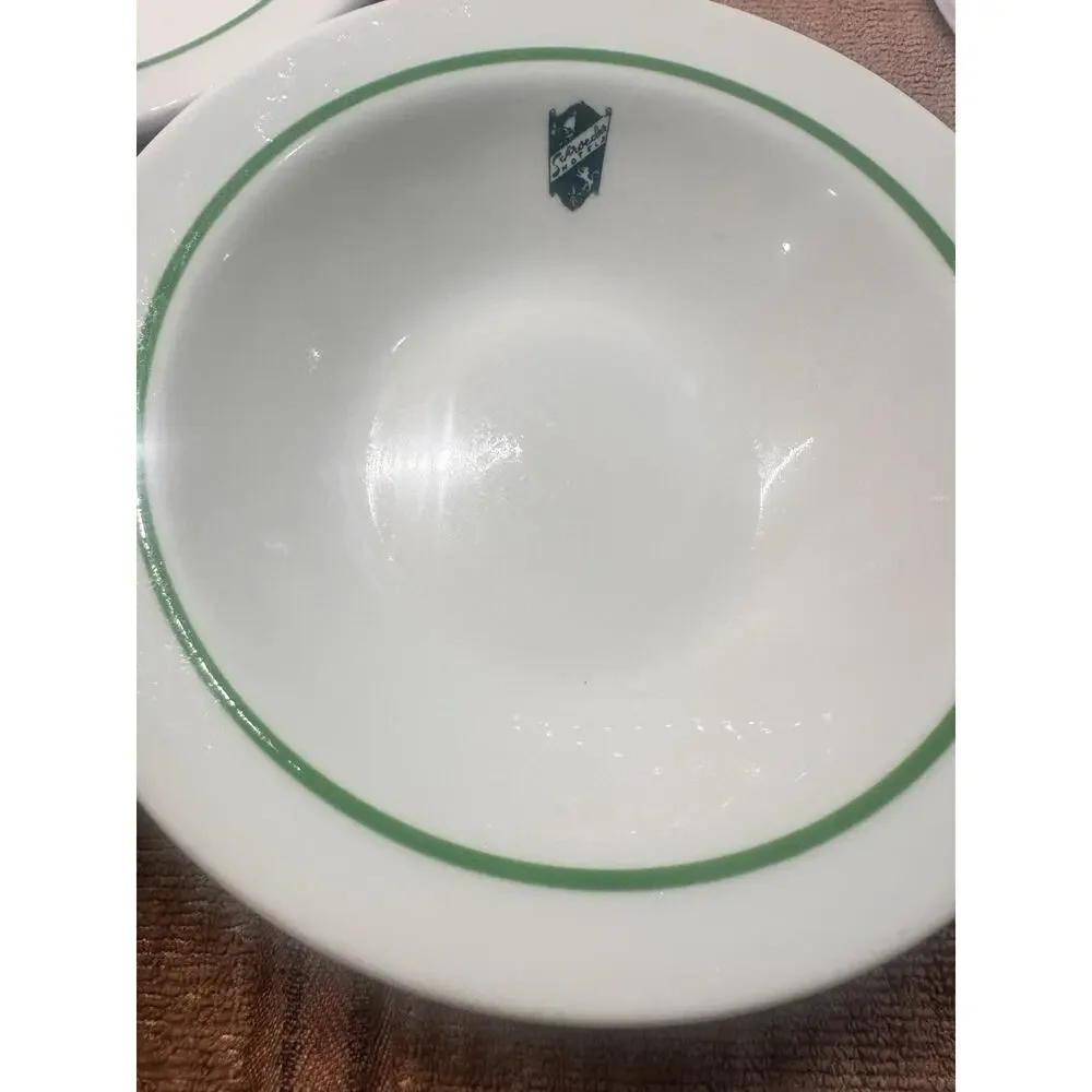 VTG Shenango China Schroeder Hotel Set Of 3 Green Crest Soup Cereal Bowl 5.75